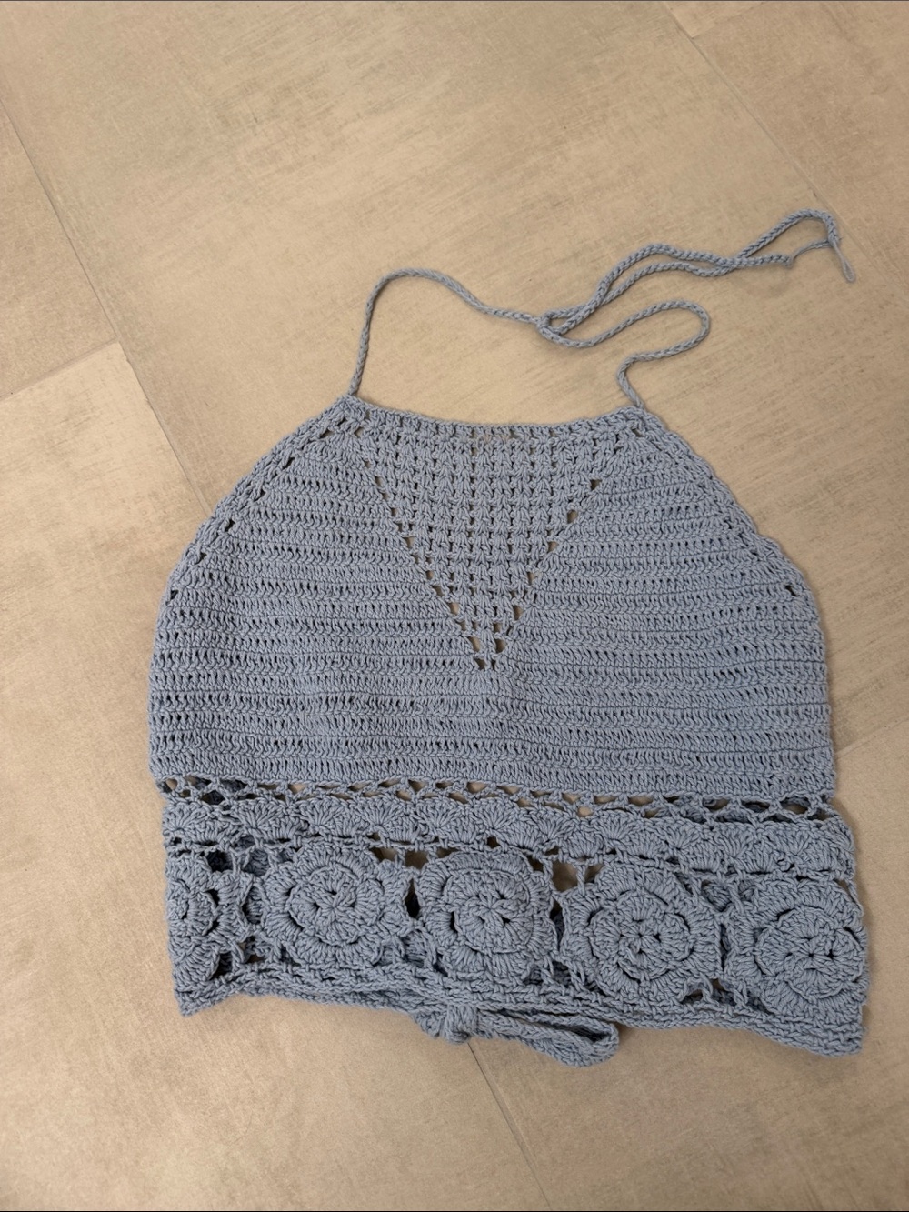 Handmade Crochet Halter Camisole in Dusty Blue